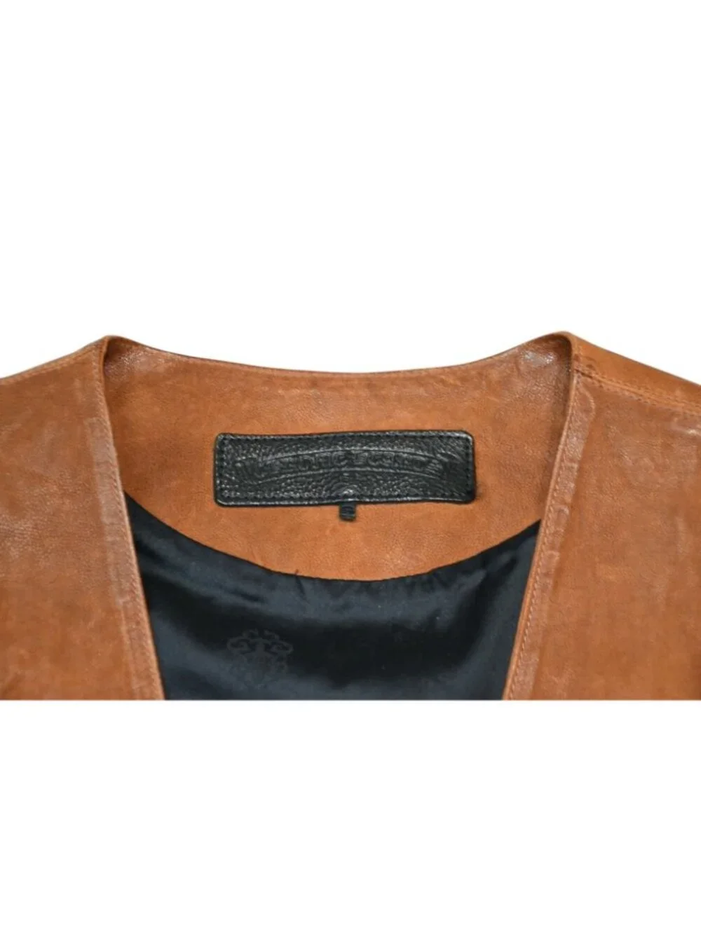 Chrome Hearts L Lng Bck Leather Vest Floral Button Brown S